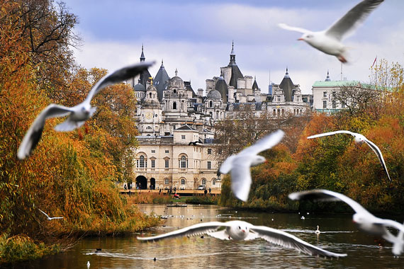 Whitehall District of London, viewed from Hyde Park